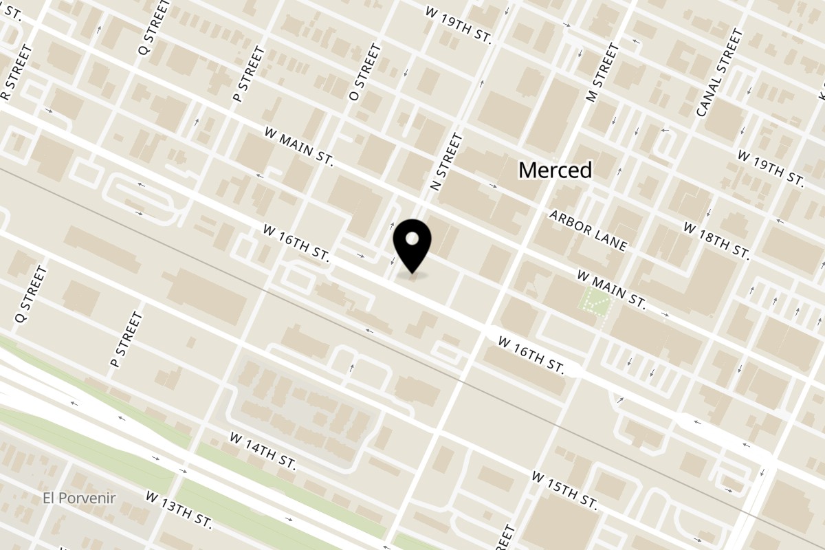 Map showing the location of Burger Time Merced Burger Time on 661 W 16th St in Merced